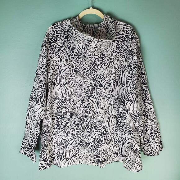 Anne Carson Womens Animal Print Full Zip Linen Hooded Jacket Size 2X - Picture 2 of 6